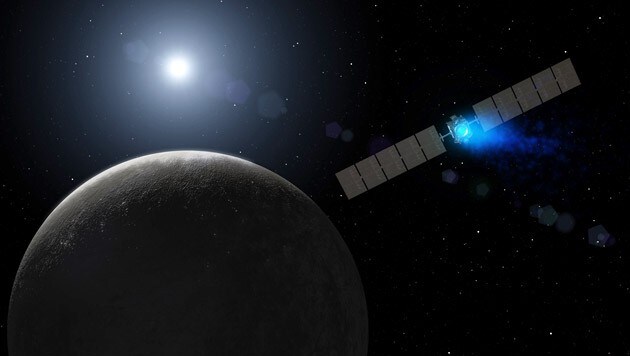 Illustration: Die Raumsonde "Dawn" im Orbit von Ceres (Bild: NASA/JPL-Caltech)