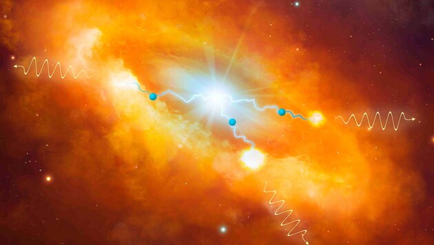 Geladene Teilchen werden mit ungeheurer Wucht aus der Milchstraße geschleudert. (Bild: Mark A. Garlick/HESS Collaboration)