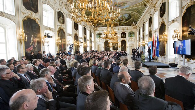 In der Hofburg nahmen Landesregierung und Bezirkshauptleute die Angelobung der Bürgermeister vor. (Bild: Christian Forcher)