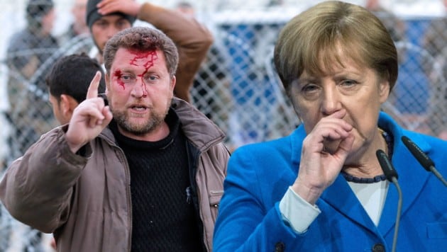 Während an der mazedonischen Grenze die Gewalt eskaliert, gerät Merkel zunehmend unter Druck. (Bild: EPA/VALDRIN XHEMAJ, EPA/MARIJAN MURAT)