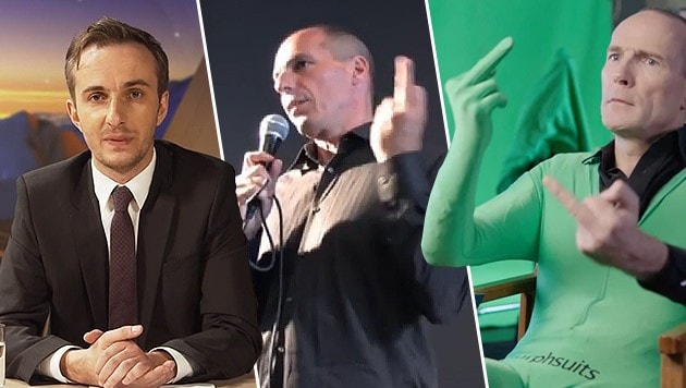 ZDF-Moderator Jan Böhmermann (links) gelang ein Satire-Coup um den Varoufakis-Stinkefinger. (Bild: YouTube.com)