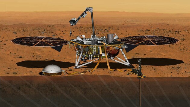 Künstlerische Illustration: "InSight" auf dem Mars (Bild: NASA/JPL-Caltech)