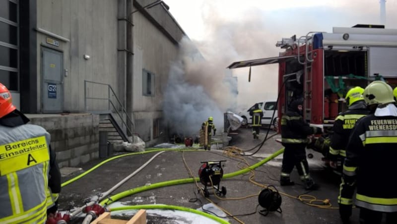 Helfer bei den Löscharbeiten (Bild: APA/BFKDO BADEN)