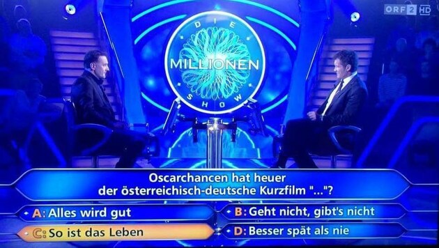 "Millionenshow"-Kandidat Uwe Neuhold scheiterte an der Frage nach der heimischen Oscar-Hoffnung. (Bild: ORF)