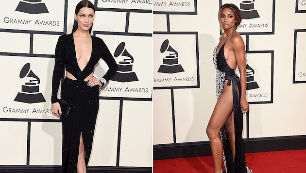 Die Promi-Ladys zeigten bei den Grammys viel nackte Haut. (Bild: APA/AFP/VALERIE MACON, Jordan Strauss/Invision/AP)