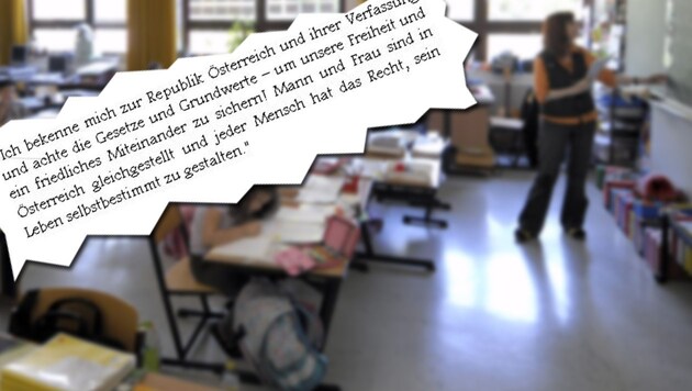 Eine Werteformel wie diese sollten die Schulkinder laut Wiener ÖVP aufsagen. (Bild: APA/HARALD SCHNEIDER)