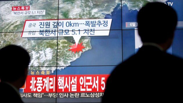 Nachrichten im südkoreanischen Fernsehen über ein "künstliches Erdbeben" im Norden der Halbinsel (Bild: ASSOCIATED PRESS)