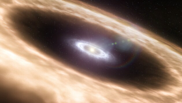 Künstlerische Darstellung einer protoplanetaren Scheibe um einen jungen Stern (Bild: ESO)