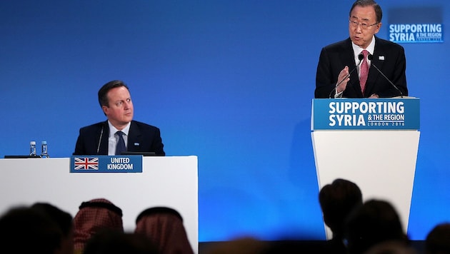 Gastgeber Cameron und UNO-Generalsekretär Ban (Bild: APA/AFP/Pool/Dan Kitwood)