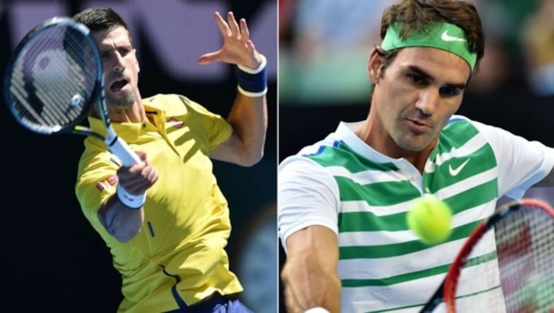 Novak Djokovic und Roger Federer (Bild: APA/AFP/PETER PARKS/SAEED KHAN)
