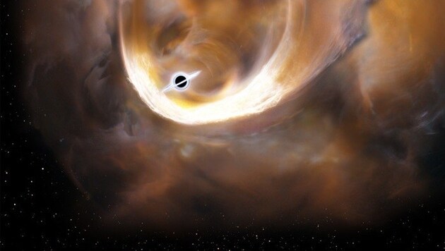 Künstlerische Illustration des Schwarzen Lochs in der Milchstraße (Bild: Keio University/Tomoharu Oka)