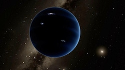 Künstlerische Illustration von „Planet Neun“ und seines Heimatsterns, der Sonne (rechts) (Bild: Caltech/R. Hurt (IPAC))