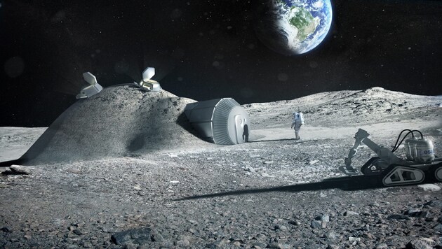 Künstlerische Illustration: Eine Basis auf dem Mond (Bild: ESA/Foster + Partners)