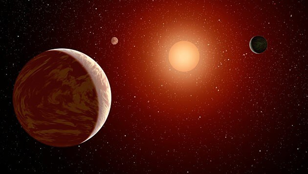 Künstlerische Darstellung von drei Planeten um einen Roten Zwergstern (Bild: NASA/JPL-Caltech)