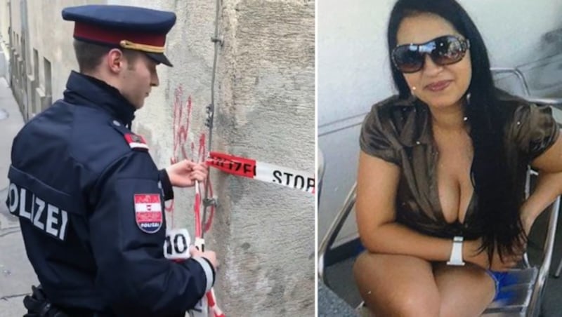 Ein Polizist am Einsatzort; Mordopfer Alexandra S. (22) (Bild: Andi Schiel, "Krone")