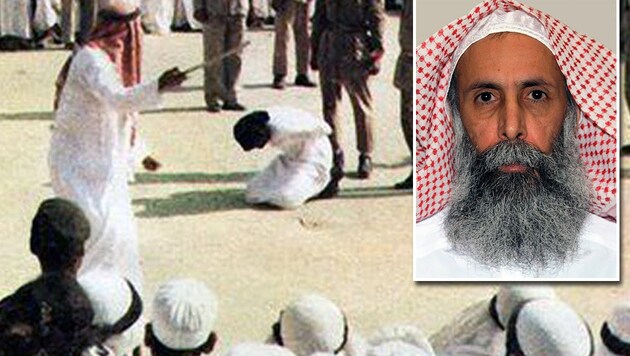 Hinrichtung in Riad (Symbolbild); der exekutierte schiitische Kleriker Nimr Baker al-Nimr (Bild: YouTube.com (Symbolbild), AFP)