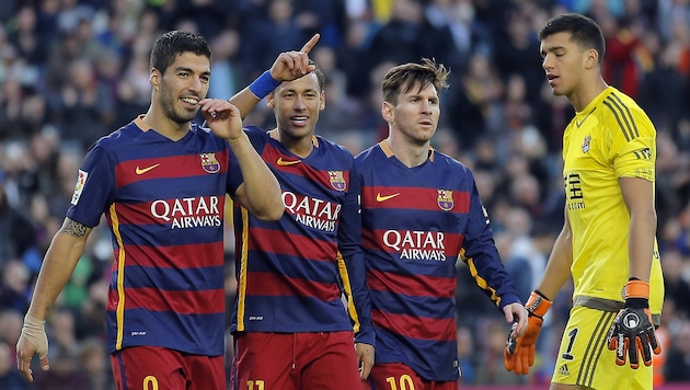 Luis Suarez, Neymar und Lionel Messi (von li. nach re.) sorgten einst für Angst und Schrecken bei den Gegnern des FC Barcelona. (Bild: AP)