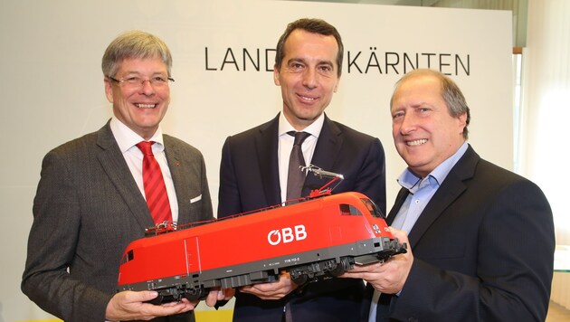 LH Peter Kaiser, ÖBB-Boss Christian Kern, Landesrat Rolf Holub (Bild: Kronenzeitung)