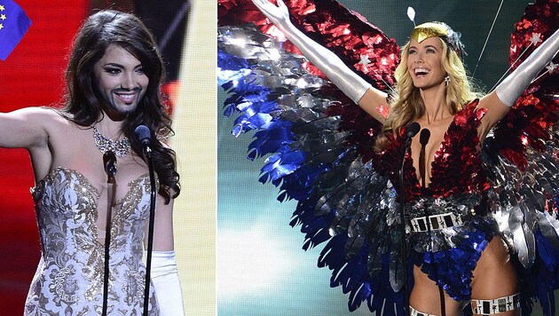 "Miss Austria" Amina Dagi (l.) und "Miss USA" Olivia Jordan (r.) beim "National Costume"-Nebenbewerb (Bild: EPA)