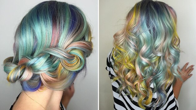 Bunte Pastellfarben, die an Süßigkeiten erinnern, machen den Macaron-Hair-Trend aus. (Bild: instagram.com/shelleygregoryhair)