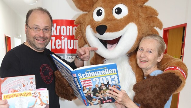 Hannes Mößlachers Liebelingsprojekt ist "Abenteuer Lesen" - verkörpert durch Theo, den Lesefuchs. (Bild: Kronen Zeitung)