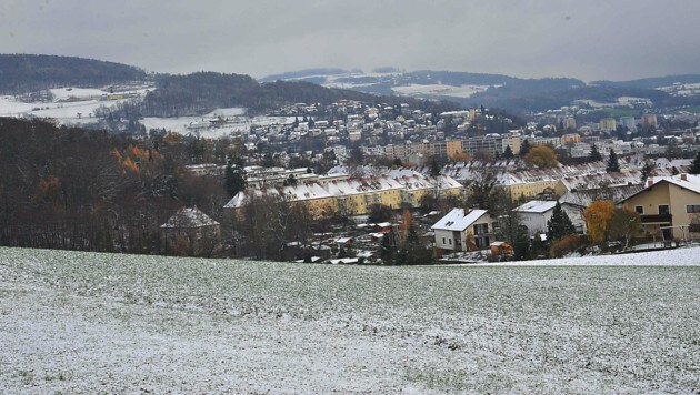 Auch in Linz blieb gestern, Montag, erstmals der Schnee - zumindest kurz - liegen. (Bild: Horst Einöder)