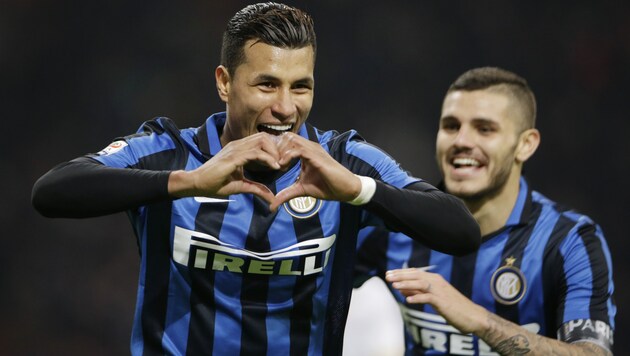 Da freut er sich, der Jeison Murillo von Inter Mailand. (Bild: AP)