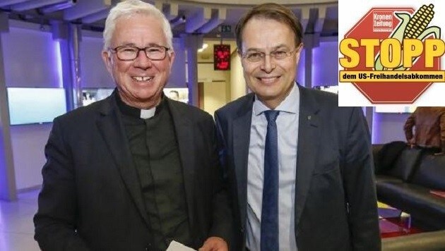 Gegen den transatlantischen Freihandelspakt: Erzbischof Franz Lackner und Spar-Chef Gerhard Drexel (Bild: Markus Tschepp)