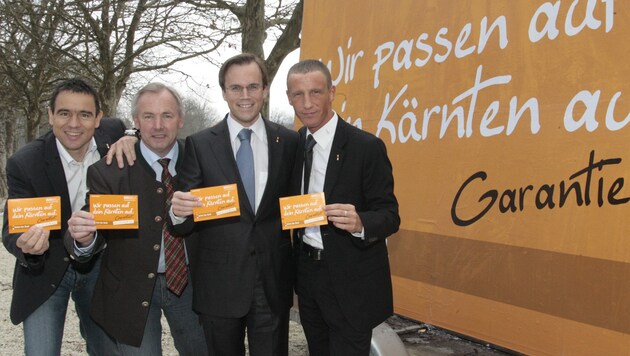 Eine BZÖ-Kampagne für die Wahl 2009 bringt Scheuch, Dörfler, Dobernig und Petzner vor Gericht (Bild: Kronen Zeitung)