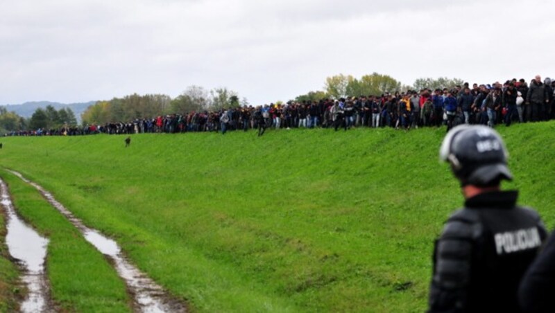 Kein Ende der Menschenschlangen an der slowenischen Grenze (Bild: APA/EPA/IGOR KUPLJENIK)