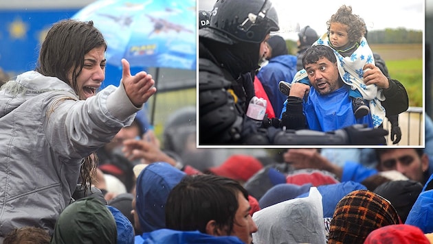Flüchtlinge an der slowenisch-kroatischen Grenze (Bild: AFP/JURE MAKOVEC)