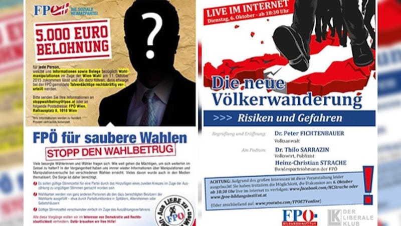 Das Inserat (links) und die Einladung des Bildungsinstituts (rechts) (Bild: FPÖ)