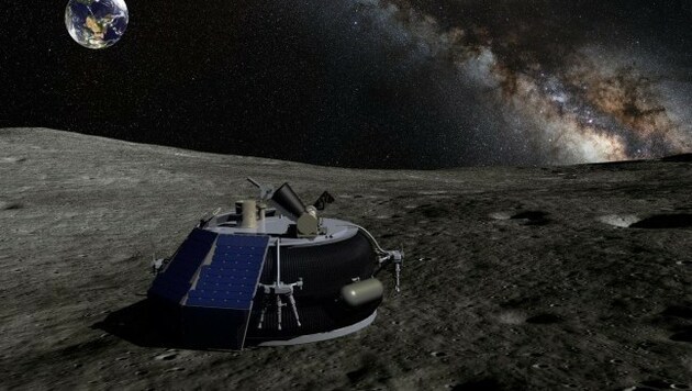 Künstlerische Darstellung: MX-1 nach der Landung auf dem Mond (Bild: Moon Express)