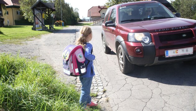 Auf dem Weg zur Bushaltestelle in Hörzendorf müssen die Schulkinder hier auf der Straße gehen. (Bild: Kronenzeitung)