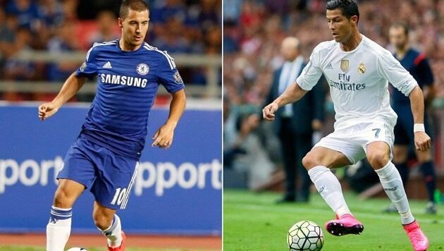 Chelsea-Superstar Eden Hazard (links) und Weltfußballer Cristiano Ronaldo (rechts) (Bild: APA/EPA/RUNGROJ YONGRIT, AP)
