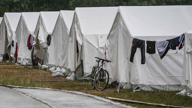 Das Zeltlager am Sportplatz hinter der Landespolizeidirektion Salzburg (Bild: Markus Tschepp)