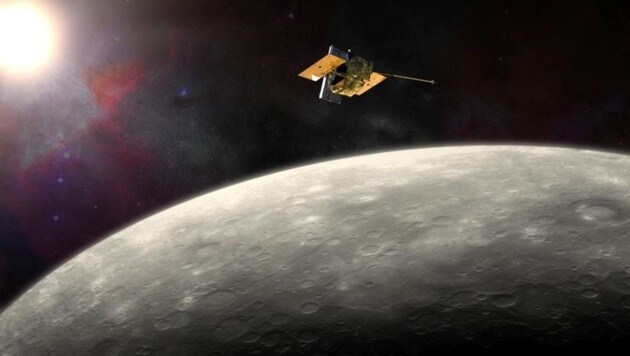Die NASA-Sonde "Messenger" im Orbit um Merkur (Bild: NASA/JHU APL/Carnegie Institution of Washington)