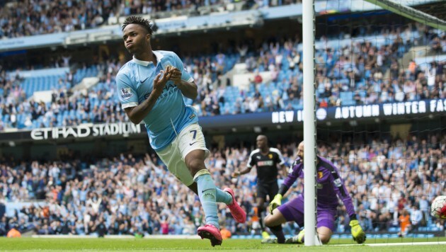 Raheem Sterling bejubelt seinen Treffer für Manchester City. (Bild: AP)