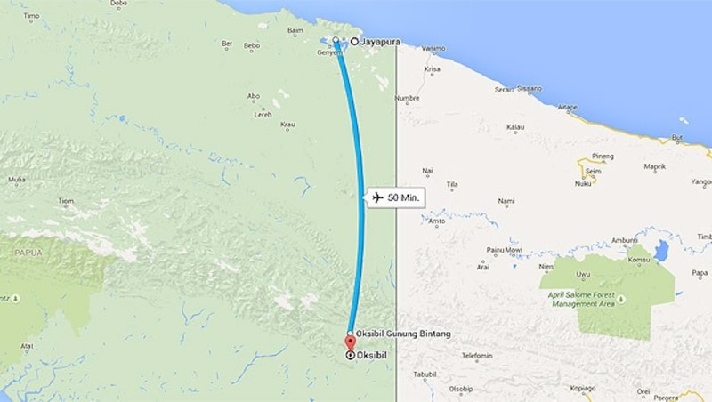 Die Propellermaschine war um 15 Uhr in Papuas Hauptstadt Jayapura in Richtung Oksibil gestartet. (Bild: Google Maps)