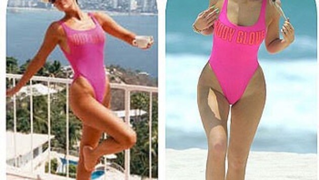 Kris Jenner (59) und Tochter Kylie (18) im selben 80er-Jahre-Badeanzug (Bild: Instagram/krisjenner)