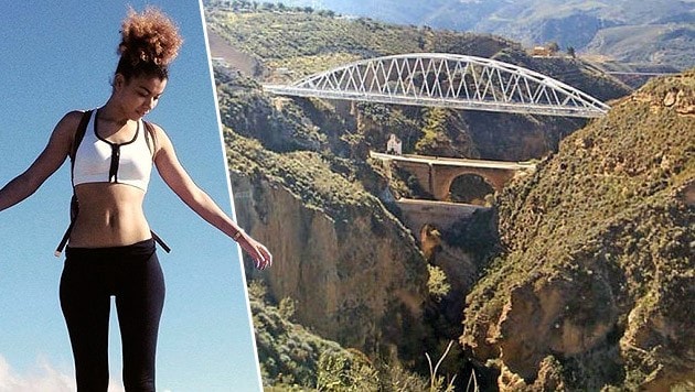Die 23-jährige Kleyo stürzte beim Bungee-Sprung von der Tablate-Brücke in Andalusien in den Tod. (Bild: facebook.com, YouTube.com)