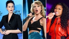 Katy Perry, Taylor Swift und Nicki Minaj liefern sich gerade einen Zickenkrieg auf Twitter. (Bild: APA/EPA/NINA PROMMER, Jordan Strauss/Scott Roth/Invision/AP,)