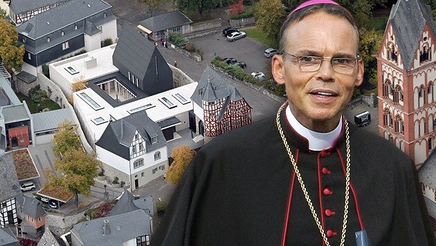 Der frühere Limburger Bischof und die Prunk-Residenz, die ihm seinen Posten gekostet hat (Bild: AFP, APA/EPA/THOMAS FREY)