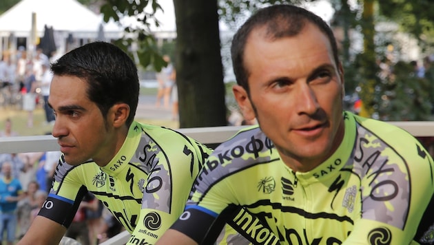 Ivan Basso (re.) mit seinem Teamkollegen Alberto Contador (Bild: AP)