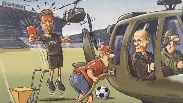 So sieht unser Karikaturist Alfred Zettler den "Disput" zwischen Gurgiser und Minister Klug. (Bild: Alfred Zettler)