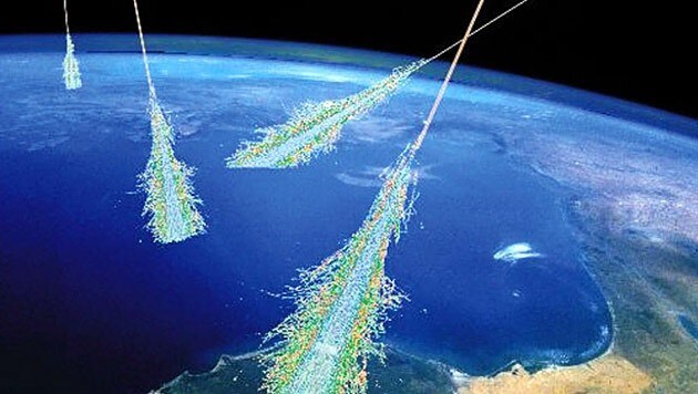 Künstlerische Darstellung der Entstehung von Higgs-Bosonen in der Atmosphäre (Bild: NASA)