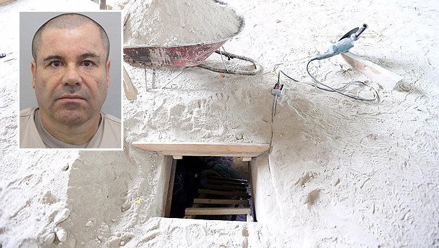 Durch dieses Loch entkam "El Chapo" (kl. Bild) (Bild: AP)