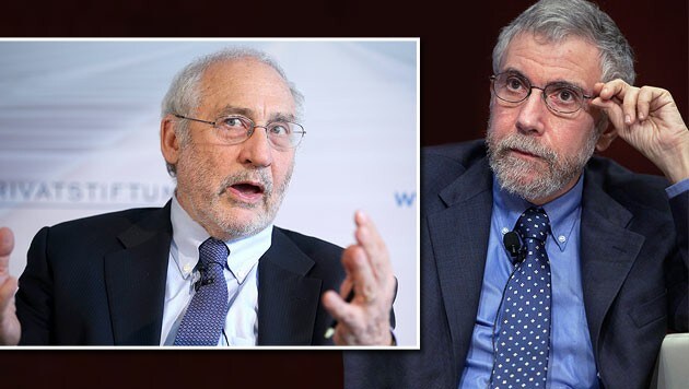 Joseph Stiglitz (li.), Paul Krugman (Bild: APA/GEORG HOCHMUTH, APA/EPA/ALEX HOFFORD)