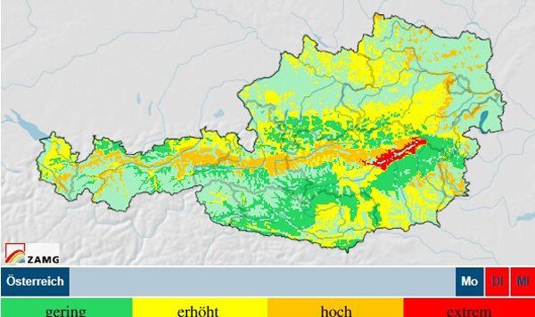 In ganz Österreich ist die Gefahr für Waldbrände hoch (Bild: ZAMG)