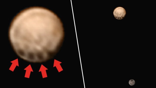 Rechts im Bild: Pluto und sein größter Mond Charon (unten) (Bild: NASA)